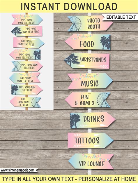 Festival Themed Party Directional Signs Arrows Pastel Colors