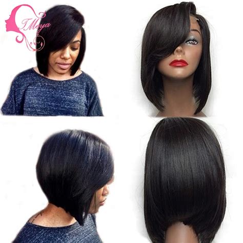 Layered Human Hair Short Bob Wigs For Black Women Glueless Lace Front