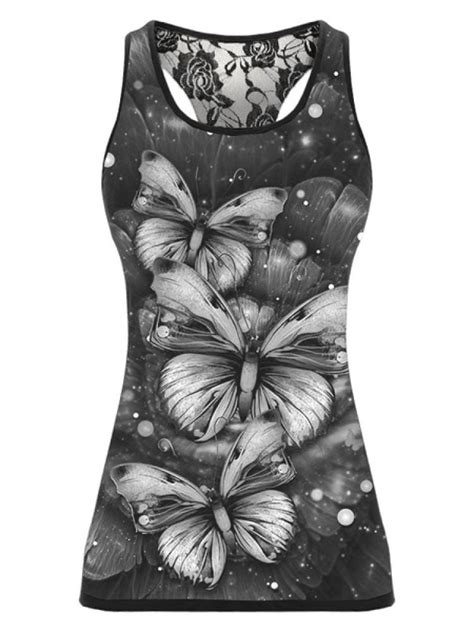 Women Sleeveless Sports Tank Tops Butterfly Print Vest Tank Tops