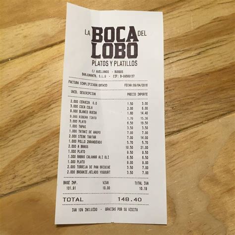 Carta Del Restaurante La Boca Del Lobo Burgos