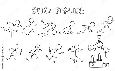 Set Of Stick Figure Athletics Simple Drawing Running People Pictures