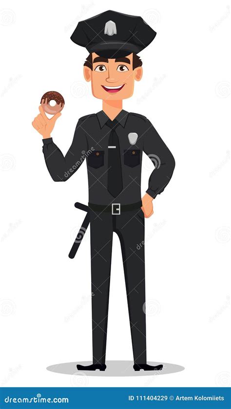 Oficial De Policía Policía Poli Sonriente Del Personaje De Dibujos