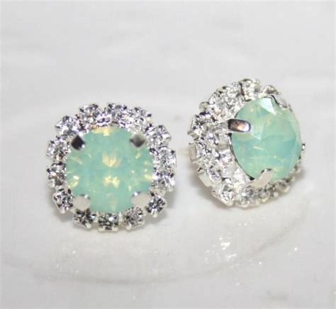 Seafoam Mint Green Earrings Silver Mint Swarovski Earrings Mint Stud