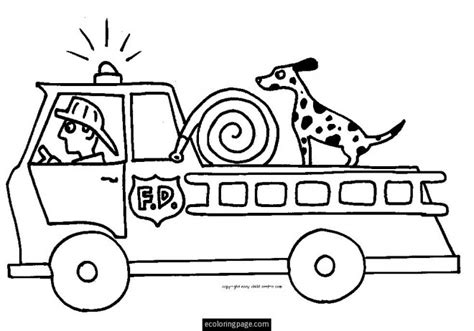 Coloriage Un chien sur Le Camion Pompier dessin gratuit à imprimer