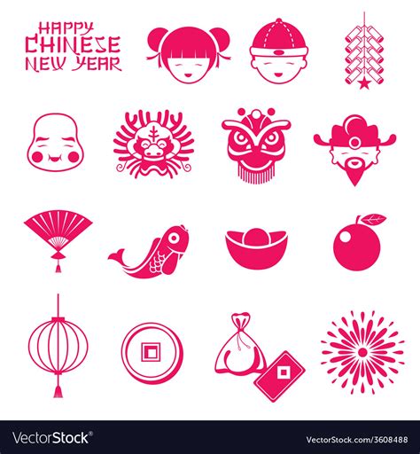 Chinese New Year Icons Set Royalty Free Vector Image