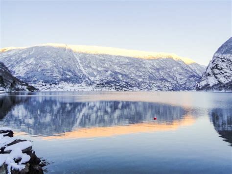 Winter Landscape At The Frozen Fjord Lake River Framfjorden Norway