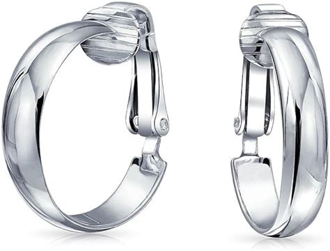 Basic Simple Polished 925 Sterling Silver Clip On Hoop Earrings For