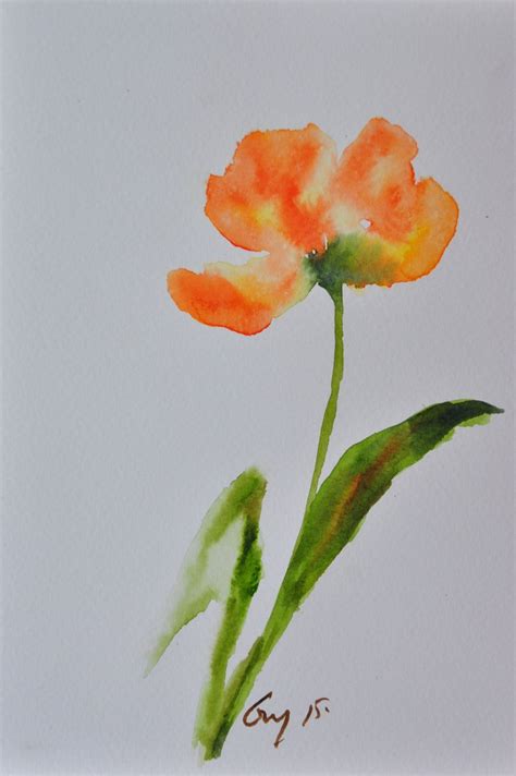 Orange Tulip Original Watercolor Painting In Illustrator Style Size 15