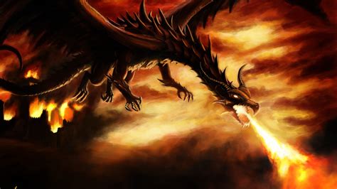 Fantasy Is Dragon Flying Above And Breathing Fire Hd Dreamy Wallpapers