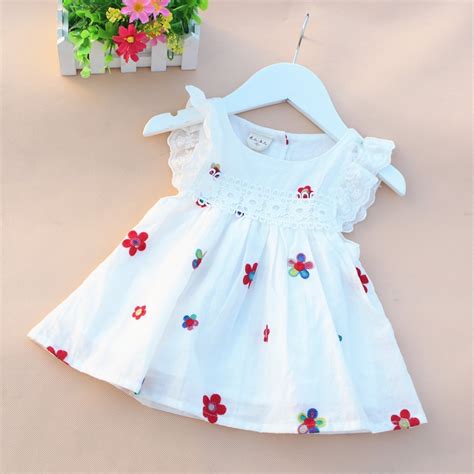 2016 Summer Cotton Newborn Baby Dress Print Baby Girl Clothes Fly