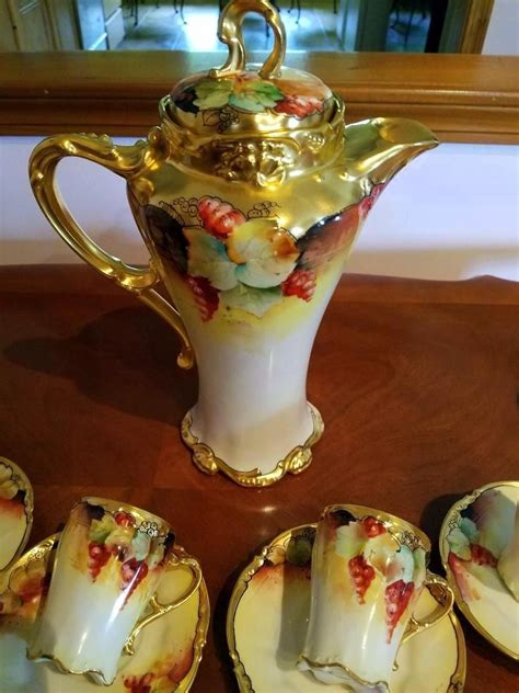 Limoges Hand Painted Chocolate Pot Set Pickard Master Artist Signed M