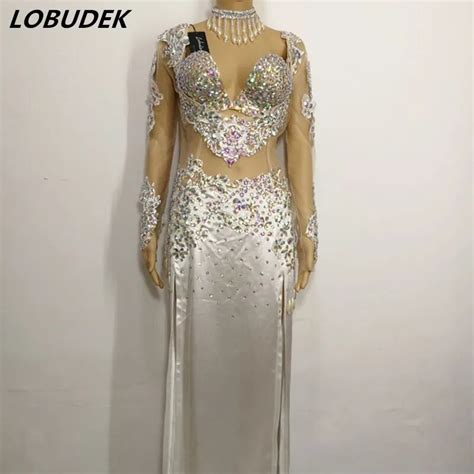 Buy Sexy See Through Dress Female Sparkly Crystals One