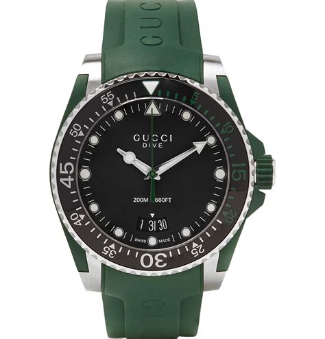 Gucci Dive 40mm Stainless Steel And Rubber Watch In Green For Men Lyst