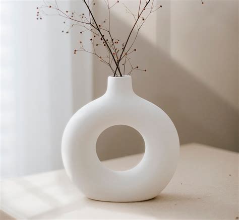 Circular Hollow Ceramic Vase Circle Earthstone Vase Minimal Etsy