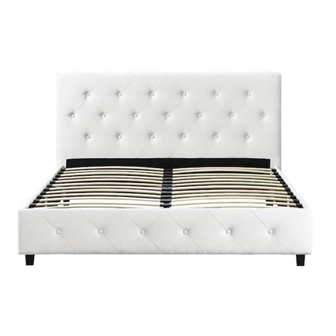 Dhp Dean White Faux Leather Queen Metal Upholstered Bed In The Beds