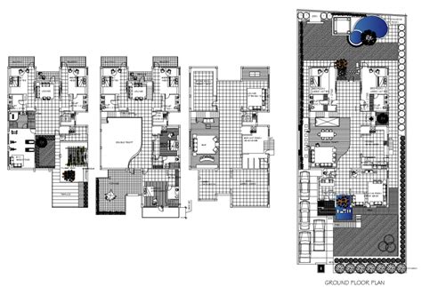 Ground Floor Plan Of Bungalows With Architecture View Dwg File Cadbull