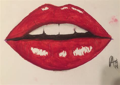 Lips Drawing Red Pencil Drawing And Illustration Pe