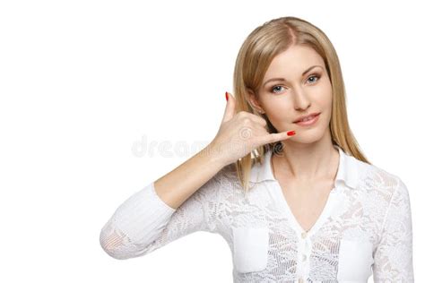 Woman Making A Call Me Gesture Stock Image Image Of Closeup Horizontal 30532373