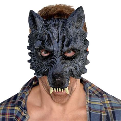Mens Big Bad Grey Werewolf Wolf Eva Half Mask Realistic Halloween Fancy