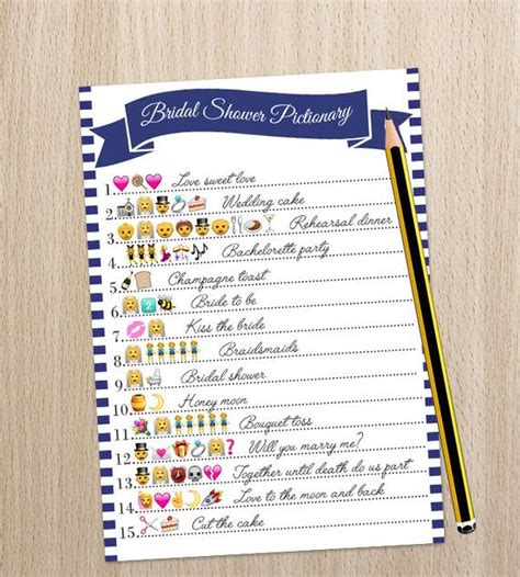 A prize for the winner. Wedding Emoji Pictionary Bridal Shower Game Printable