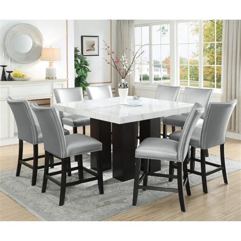 60l x 60w x 29.5h floor to underside of table: Camila 9 Piece Counter Height Dining Set with Marble Top ...