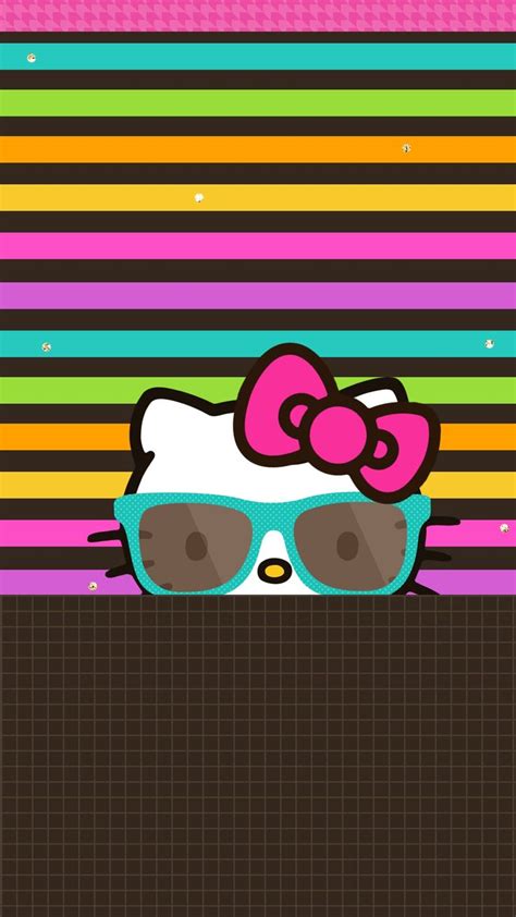 A Hello Kitty Wallpaper With Sunglasses And A Pink Bow On The Top Of It