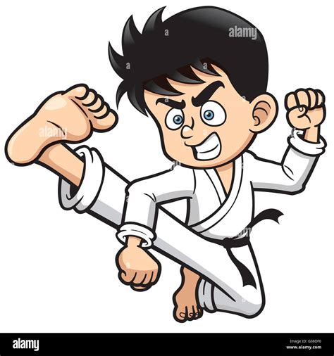 Vector Illustration Of Cartoon Boy Karate Kick Stock Vector Image And Art