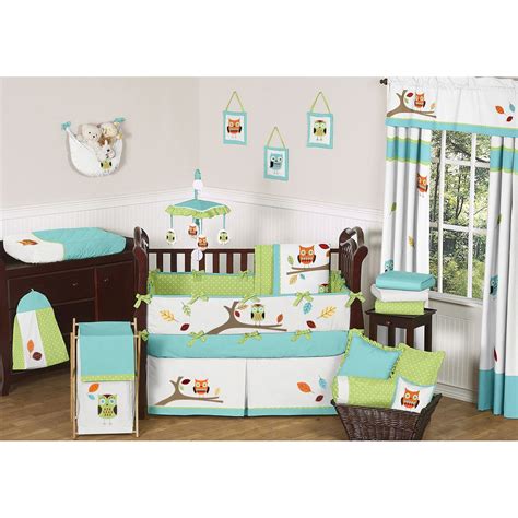 Fanciful owl and tree appliques set just the right playful tone for a child's room, and the neutral colors can work for either a boy or a girl. Sweet Jojo Designs Hooty 9 Piece Crib Bedding Set | Wayfair