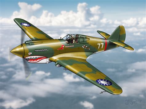 P 40 Warhawk Flying Tiger War Plane Illustration By Jack Suter On