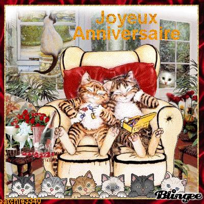 Greeting cards in english, spanish, portuguese, polish , french, german and italian. JOYEUX ANNIVERSAIRE CHATS Picture #114500125 | Blingee.com