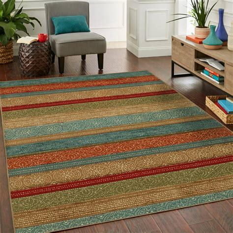 Mohawk Home Soho Striped Fret Contemporary Area Rug Blue