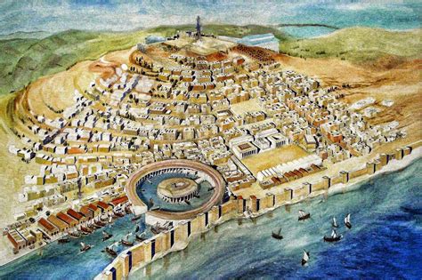 A Painting Of The Intricate Harbor And Ancient City Of Carthage