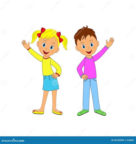 Boy And Girl Smiling And Waving Their Hand Stock Vector Illustration