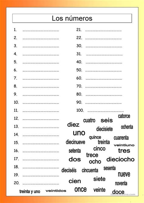 Los Números 1 100 Spanish Worksheets Learning Spanish Spanish