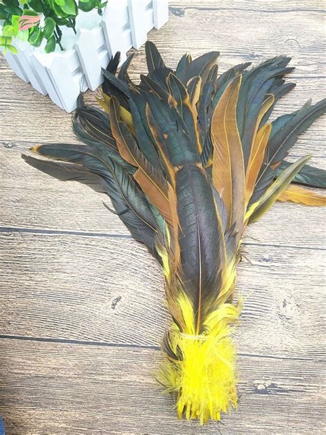 Wholesale 10pcs12 14 Inch 30 35cm High Quality Yellow Cock Tail Feather Diy Holiday Party