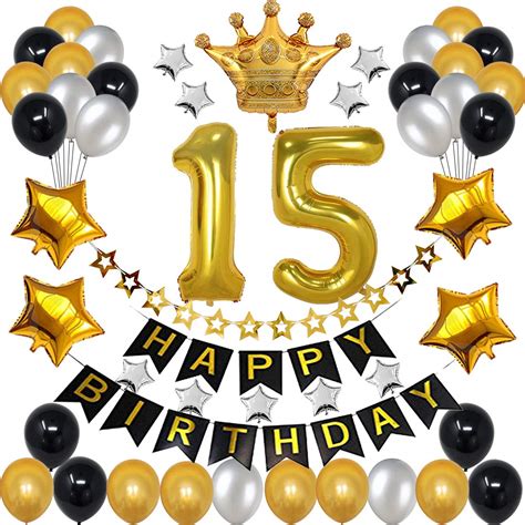 Buy 15th Birthday Decorations For Men Boy Women Girlblack And Gold