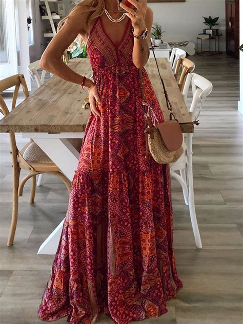 rromildi women s bohemian dress v neck high waist floral printed boho beach dress in 2023
