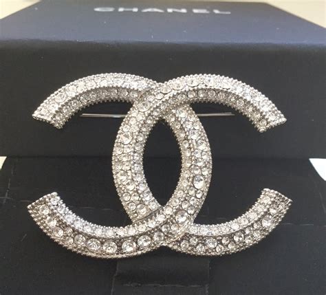 Chanel Cc Crystal Baguette Silver Fashion Brooch Pin Large Authentic Nib