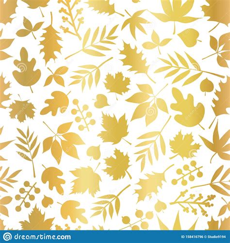 Gold Foil Leaves Seamless Vector Background Foliage Nature Leaf