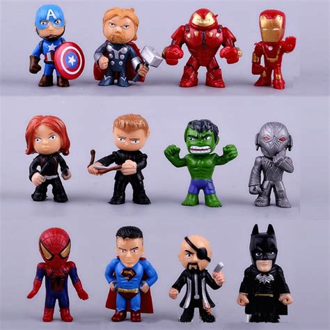 12pcsset Mini Superhero Toys Cute The Avengers Figures Batman Hulk