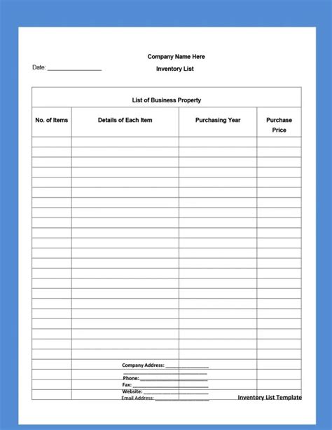 15 Inventory List Template Free Printable Word Pdf Excel