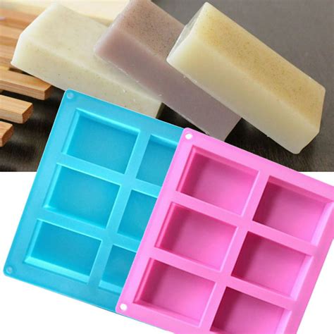 6 Cavity Rectangle Soap Mold Silicone Craft Diy Making Homemade Cake
