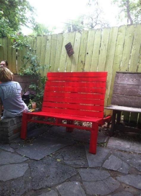 Diy Pallet Red Painted Bench Lounge Chair