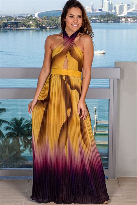 Mustard Ombre Pleated Maxi Dress Maxi Dresses Saved By The Dress