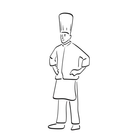 Full Length Of Chef Standing With Arms Akimbo Illustration Vector Hand Drawn Isolated On White
