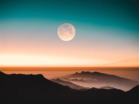 Wallpaper Adams Peak Mountains Moon Horizon Landscape Sunset