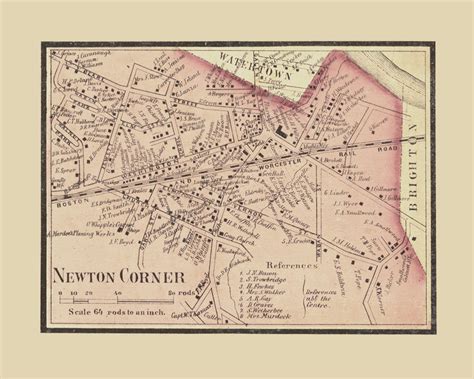 Newton Corner Newton Massachusetts 1856 Old Town Map Custom Print