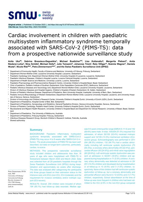Pdf Cardiac Involvement In Children With Paediatric Multisystem
