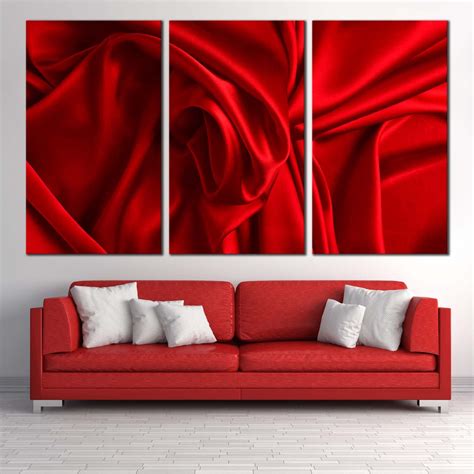 Elegant Abstract Canvas Wall Art Red Abstract Wavy Folds 3 Piece