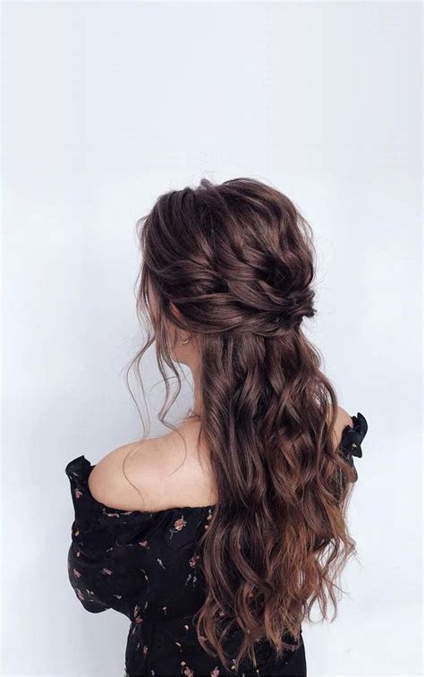 28 captivating half up half down wedding hairstyles brunette long curly hairstyle with twists